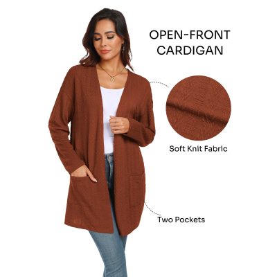 Gleelist Women's Casual Knit Open Front Cardigan Lightweight Long Sleeve with Pockets