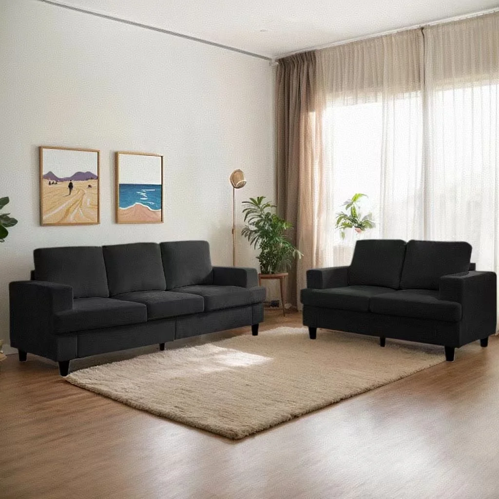 Sofa and Loveseat Set for Living Room, 2 Piece Sectional Sofa Set, Living Room Furniture Sets, Chenille Upholstered Sofa and Couch, Dark Gray