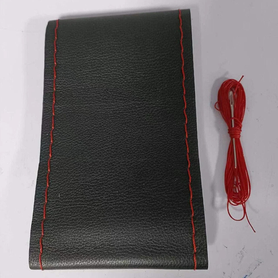 Genuine Leather DIY Car Steering Wheel Cover Anti-Slip Black for 15"/38 Cm Dia