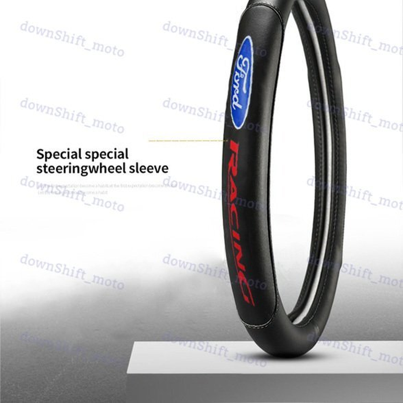 Genuine Leather for FORD Racing Black 15" Diameter Car Auto Steering Wheel Cover