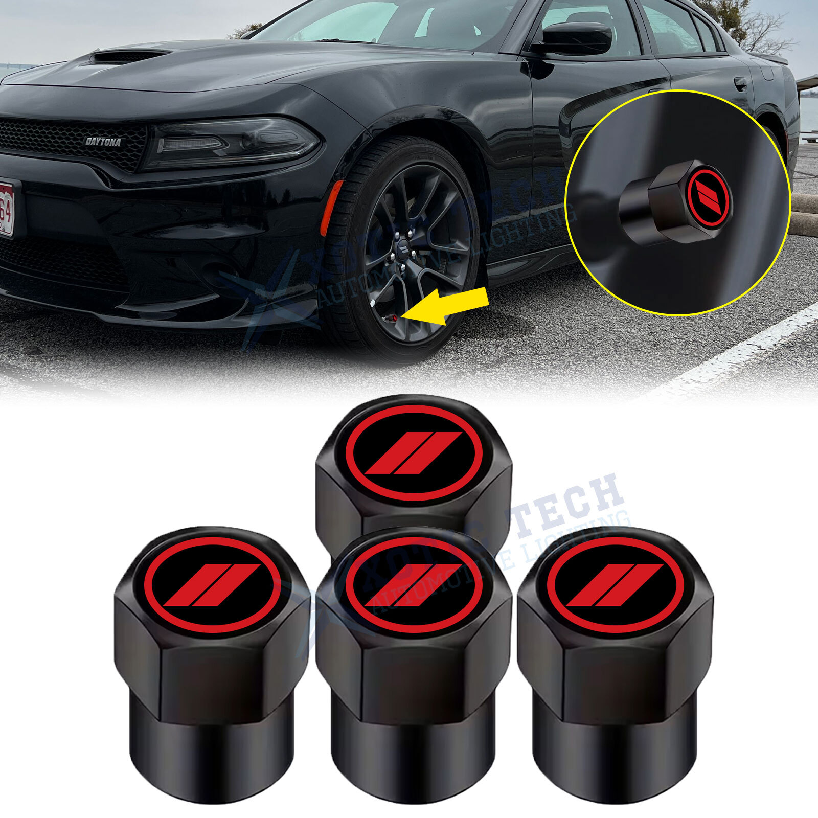 Red Car Wheel Tire Air Valve Cap Stem Dust Cover for Dodge Charger Hornet Dart