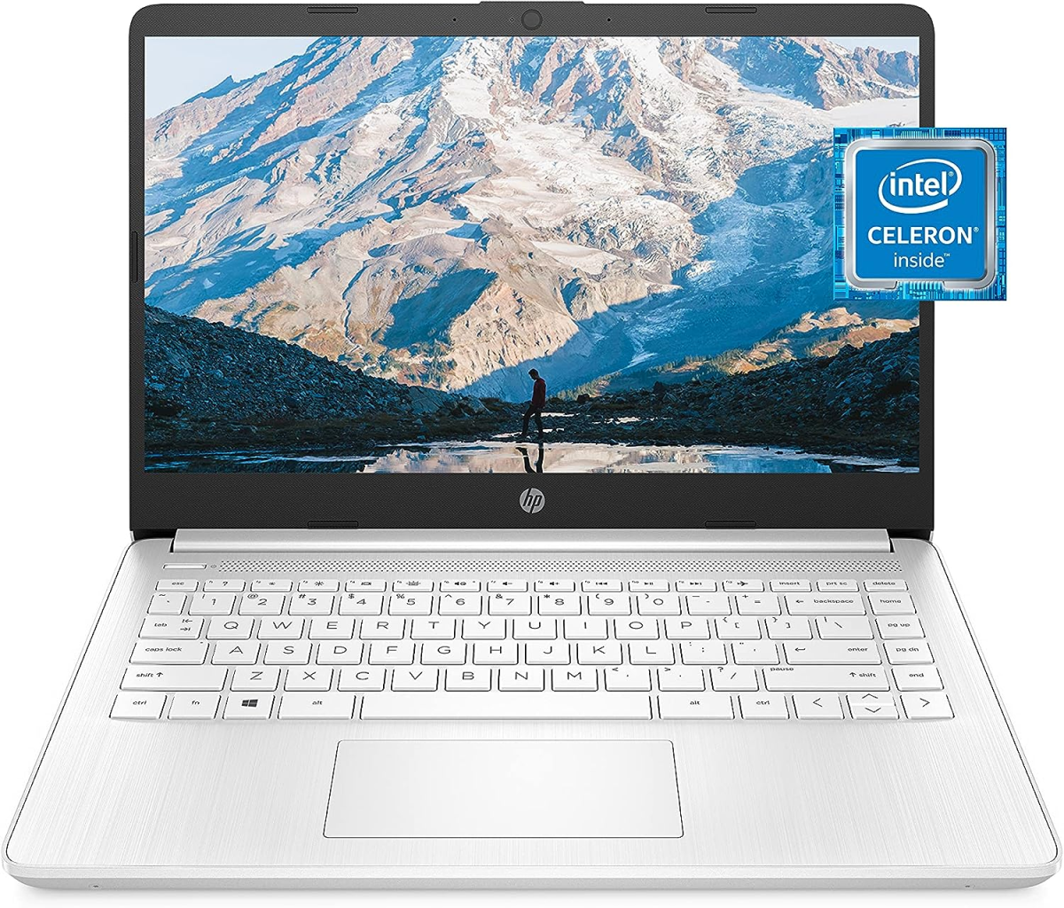 HP 14 Laptop, Intel Celeron N4020, 4 GB RAM, 64 GB Storage, 14-Inch Micro-Edge HD Display, Windows 11 Home, Thin & Portable, 4K Graphics, One Year of Microsoft 365 (14-Dq0040Nr, Snowflake White)