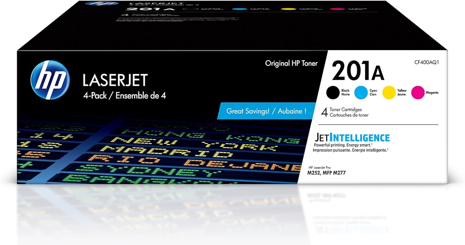 201A Black, Cyan, Magenta, Yellow Toner Cartridges for  Printers (4-Pack) | Works with Color Laserjet Pro M252; Color Laserjet Pro MFP M277 Series | CF400AQ1