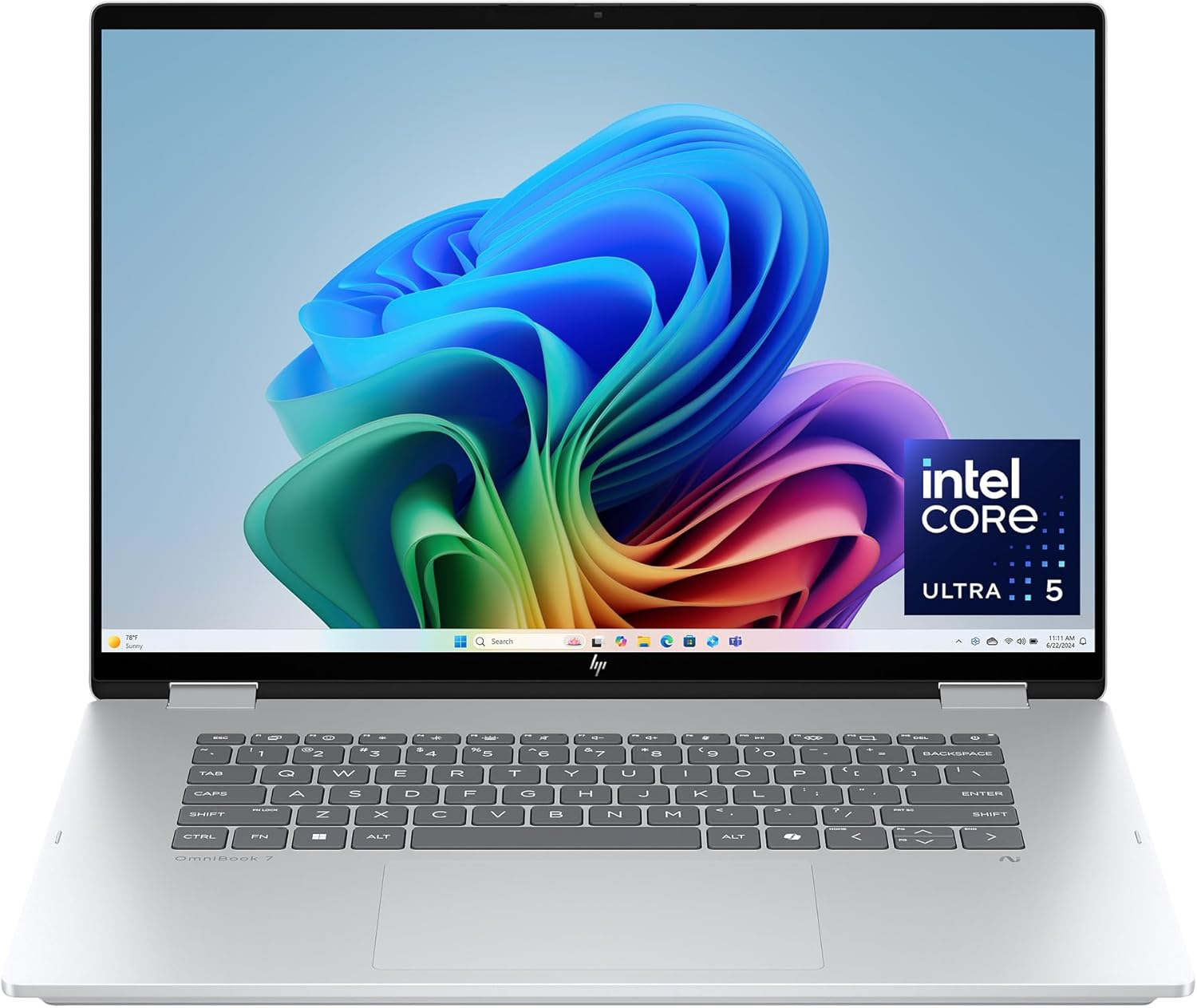 Omnibook 7 Flip 16 Inch 2-In-1 Next Gen AI PC, 2K Touchscreen Display, Intel Core Ultra 5 226V, 16 GB RAM, 512 GB SSD, Intel Arc 130V GPU, Windows 11 Home, Copilot+ PC, Glacier Silver, 16-Au0000Nr