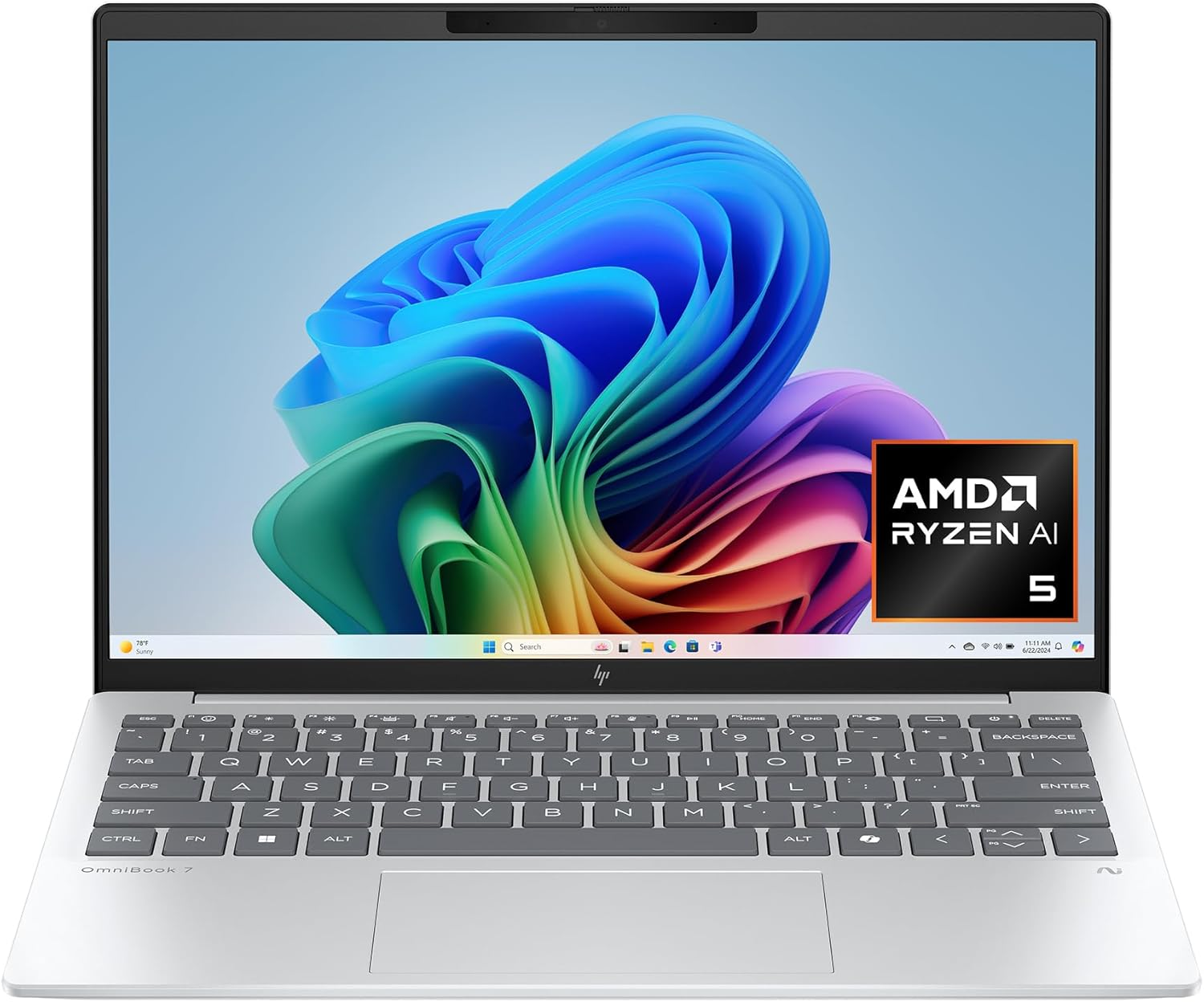 Omnibook 7 Aero 13.3 Inch Next Gen AI PC, 2K Display, AMD Ryzen AI 5 340, 16 GB RAM, 512 GB SSD, AMD Radeon 840M Graphics, Windows 11 Home, Copilot+ PC with 50 TOPS NPU, Glacier Silver, 13-Bg1000Nr