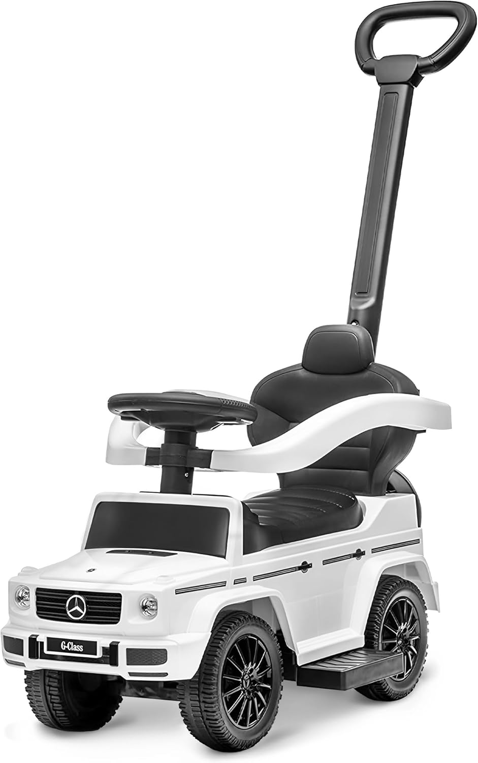 Kids Outdoor Stroller Mercedes G-Wagon for Toddlers 1 to 3 Years Old with Music, Horn Sounds, and Handle, White