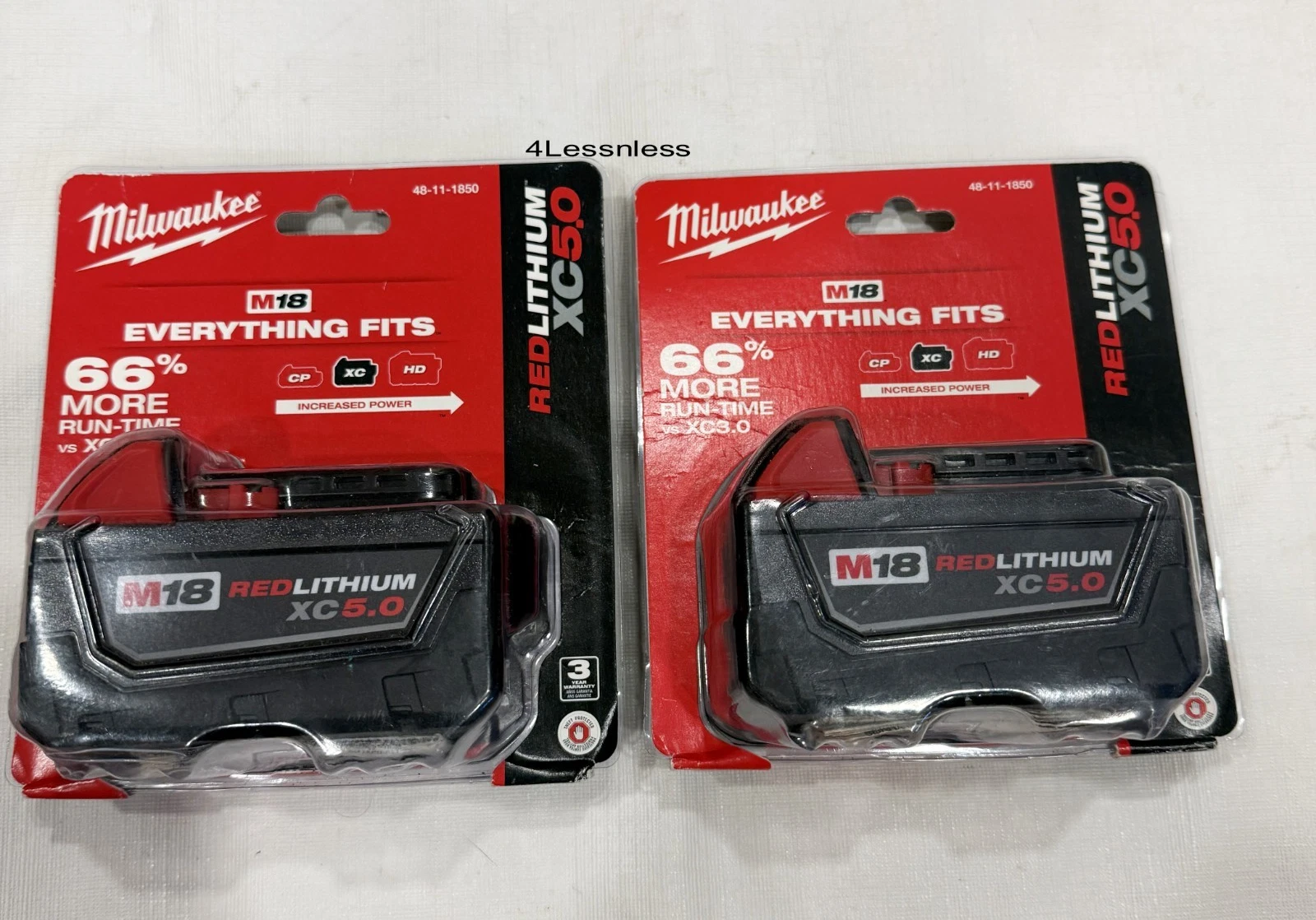 2 PCS Milwaukee 48-11-1850 M18 XC 5.0 AH 18 Volt Capacity Battery New in Pack