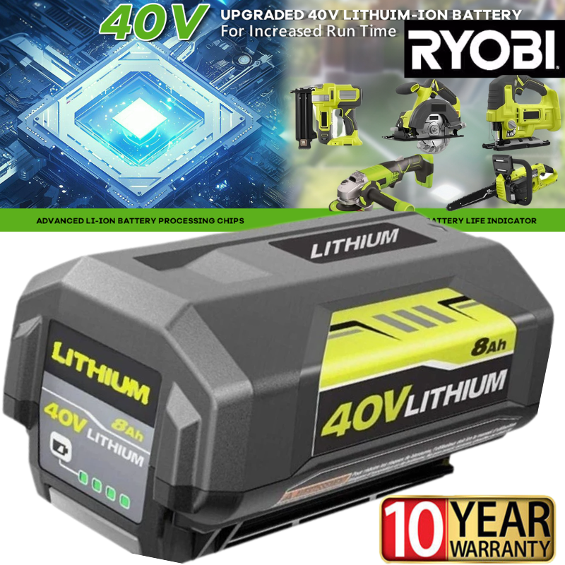 8.0Ah Battery 40 Volt for Ryobi 40V Lithium OP40602 Battery with LED / Charger
