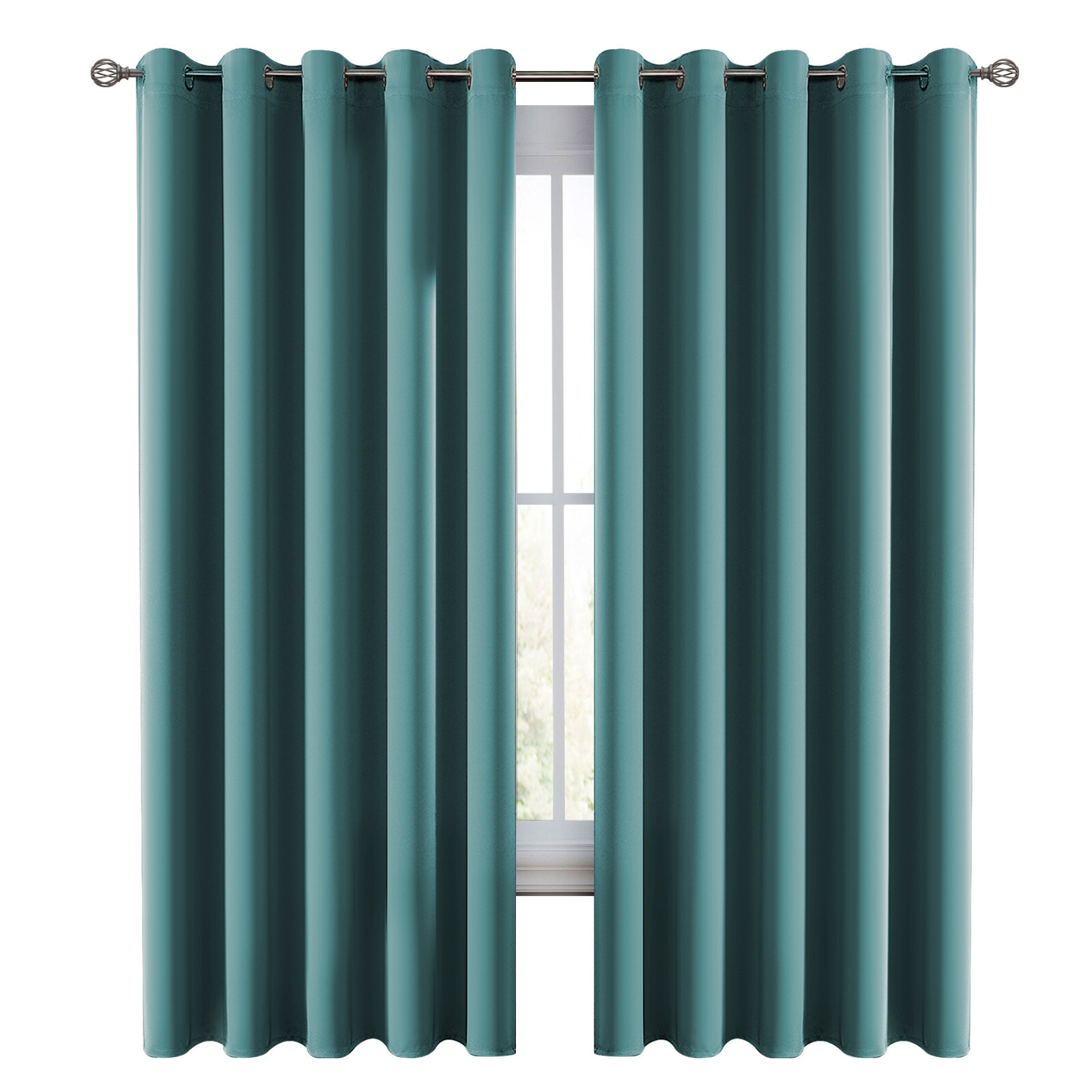 Pair of Blackout Curtains Eyelet Ring Top Ready Made Thick Thermal Curtain Set