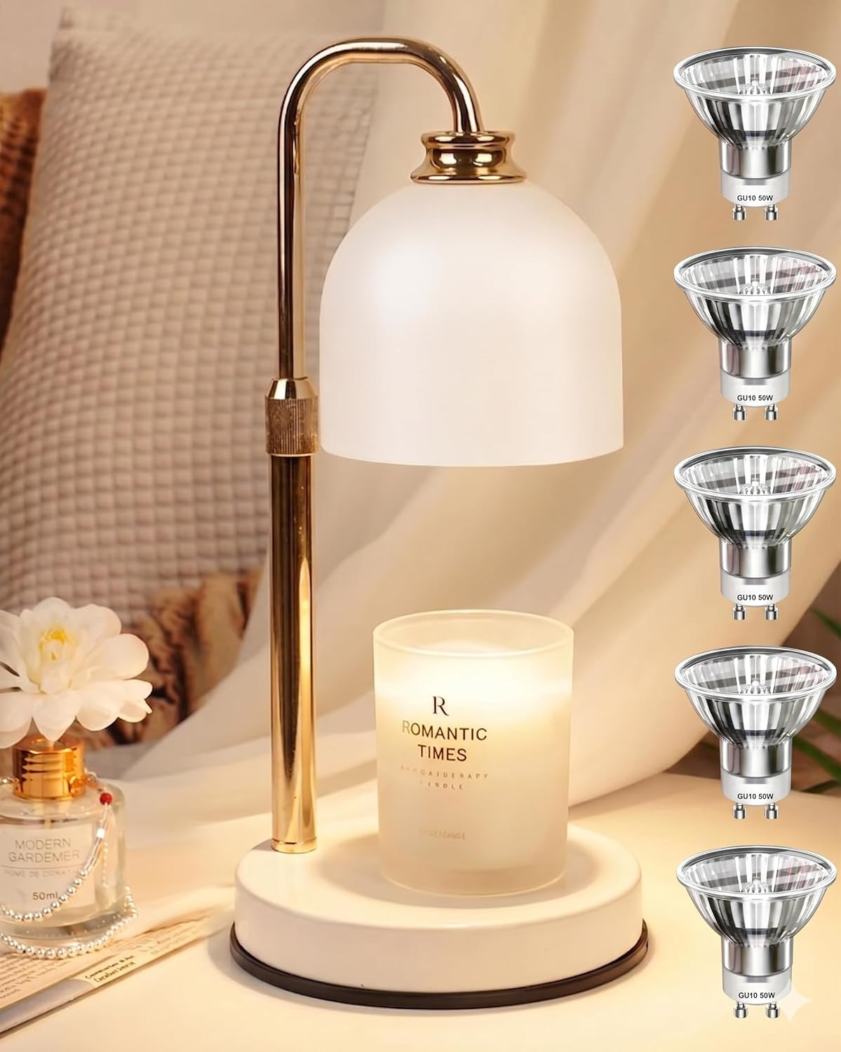 Candle Warmer Lamp with Timer Dimmable,Mothers Day Birthday Gifts for Women Mom, Modern Candle Warmer, White Candle Lamp for Jar Scented Candles, Home Decor, Wax Melt Warmer with 5 Bulbs