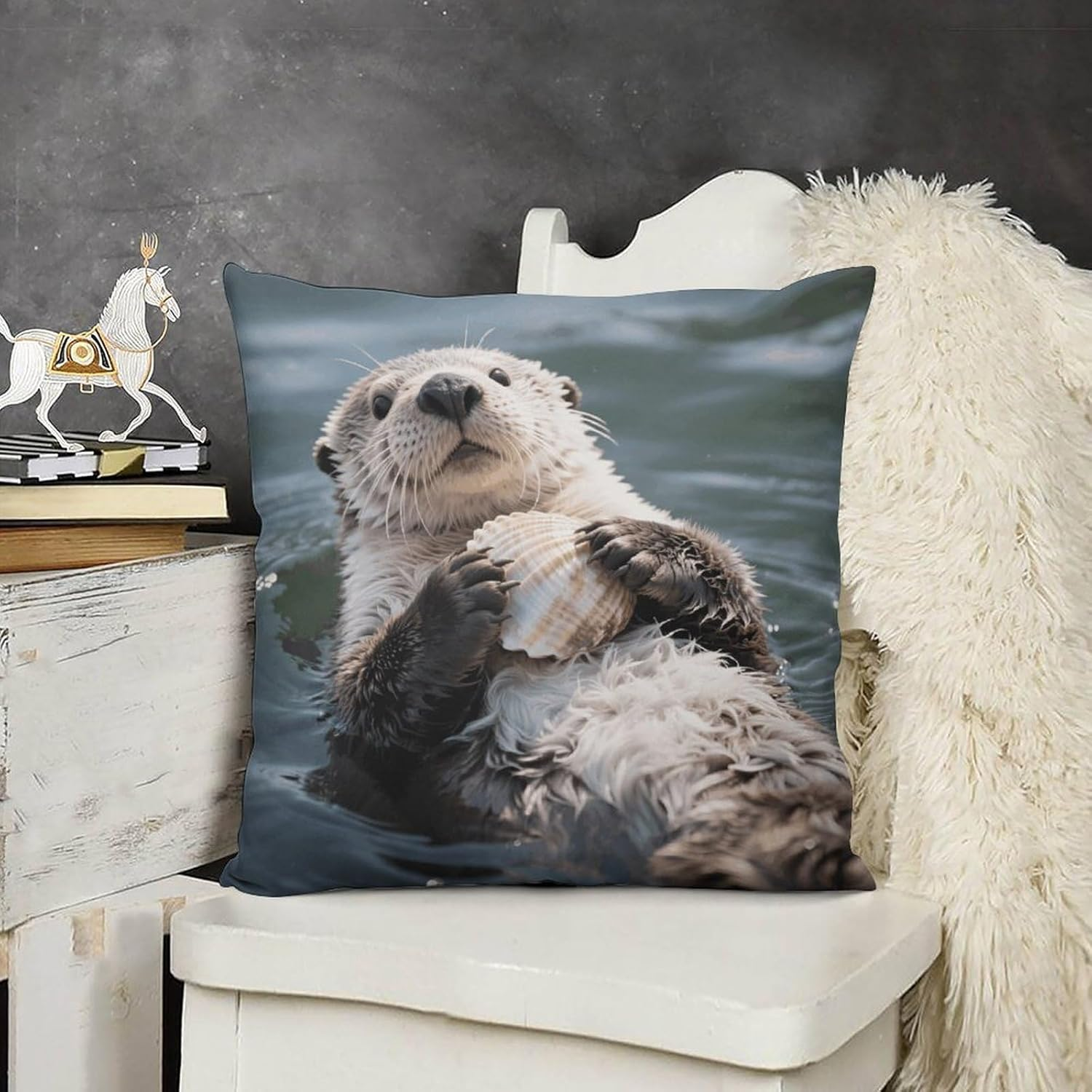 Boho Farmhouse Sea Otter Pillow Covers with Hidden Zipper 26X26 Soft Plush Cushion Cover Decorative Throw Pillow Cases for Couch Bed Sofa Living Room Indoor Outdoor Home Decor