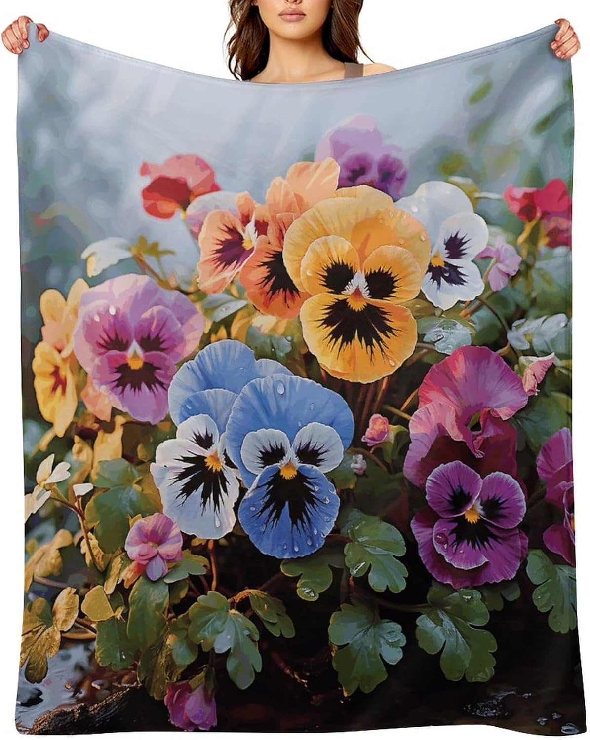 Pansy Flowers Throw Blanket Personalized Soft Flannel Blanket for Sofa Large Cozy Blankets Warm Lightweight Bed Blanket Thick Bath Towel Bedspread for Bedroom Home Decor Gifts 30"X40"