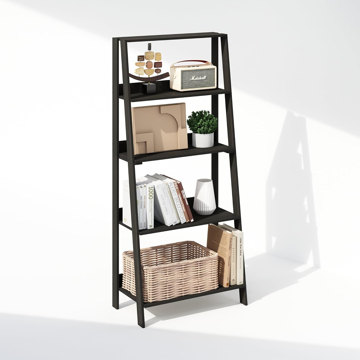 Ladder Display Shelf, 5-Tier Ladder Shelf, Ladder Bookshelf, Display Storage Shelves, 13 X 23.6 X 53.5, for Living Room, Home Office, Espresso