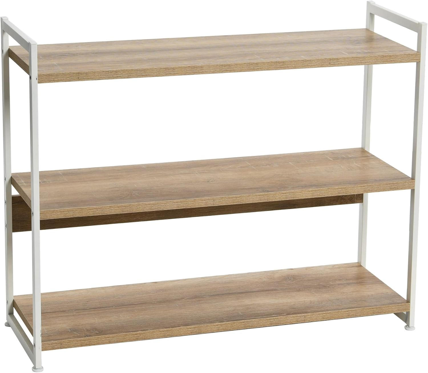 Jamestown Wide 3 Shelf Open Storage Bookshelf Coastal Oak Rustic Wood Grain and White Metal