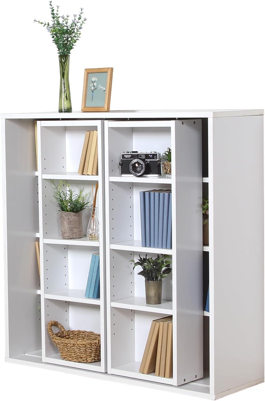 Fuji Boeki 86031 Bookcase, Double Slide Rack, Width 35.0 X Depth 11.4 X Height 35.0 Inches (89 X 29 X 89 Cm), White, Large Capacity, Comics, Storage