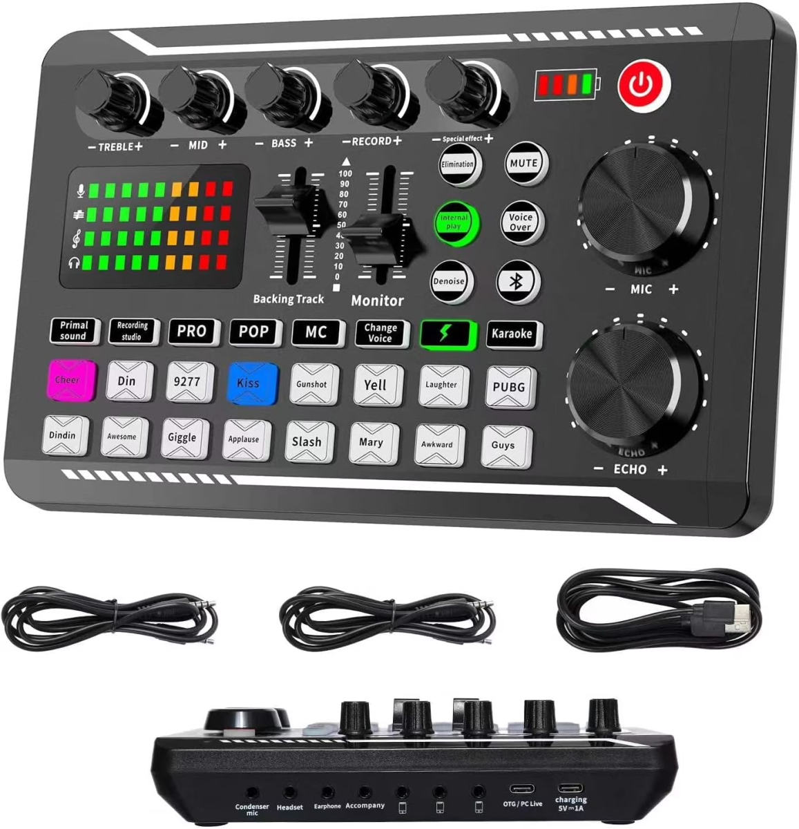 Professional F998 Audio Mixer, Live Sound Card and Audio Interface with DJ Mixer Effects and Voice Changer,Podcast Production Studio Equipment, Prefect for Streaming/Podcasting/Gaming