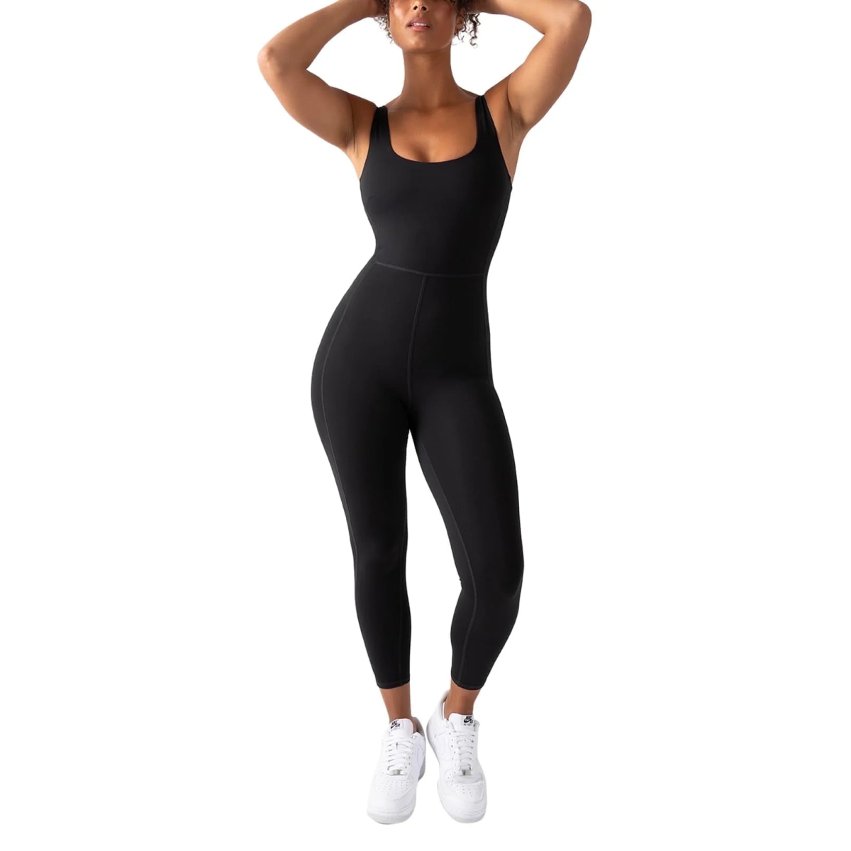 Active Women'S Ultraluxe Built-In Bra Onesie, Athleisure, 4-Way-Stretch, Iconic Black, XS, 7/8 Length
