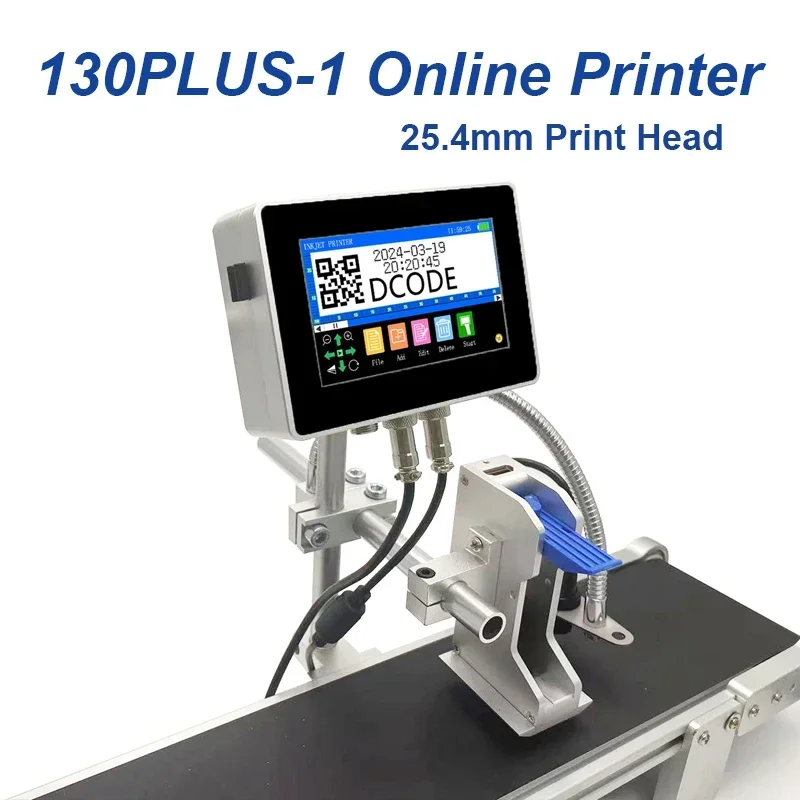 130PLUS Industrial Online Inkjet Printer 12.7/25.4Mm Nozzle with 4.3Inch Screen QR Barcode Batch Number Logo Date Printer