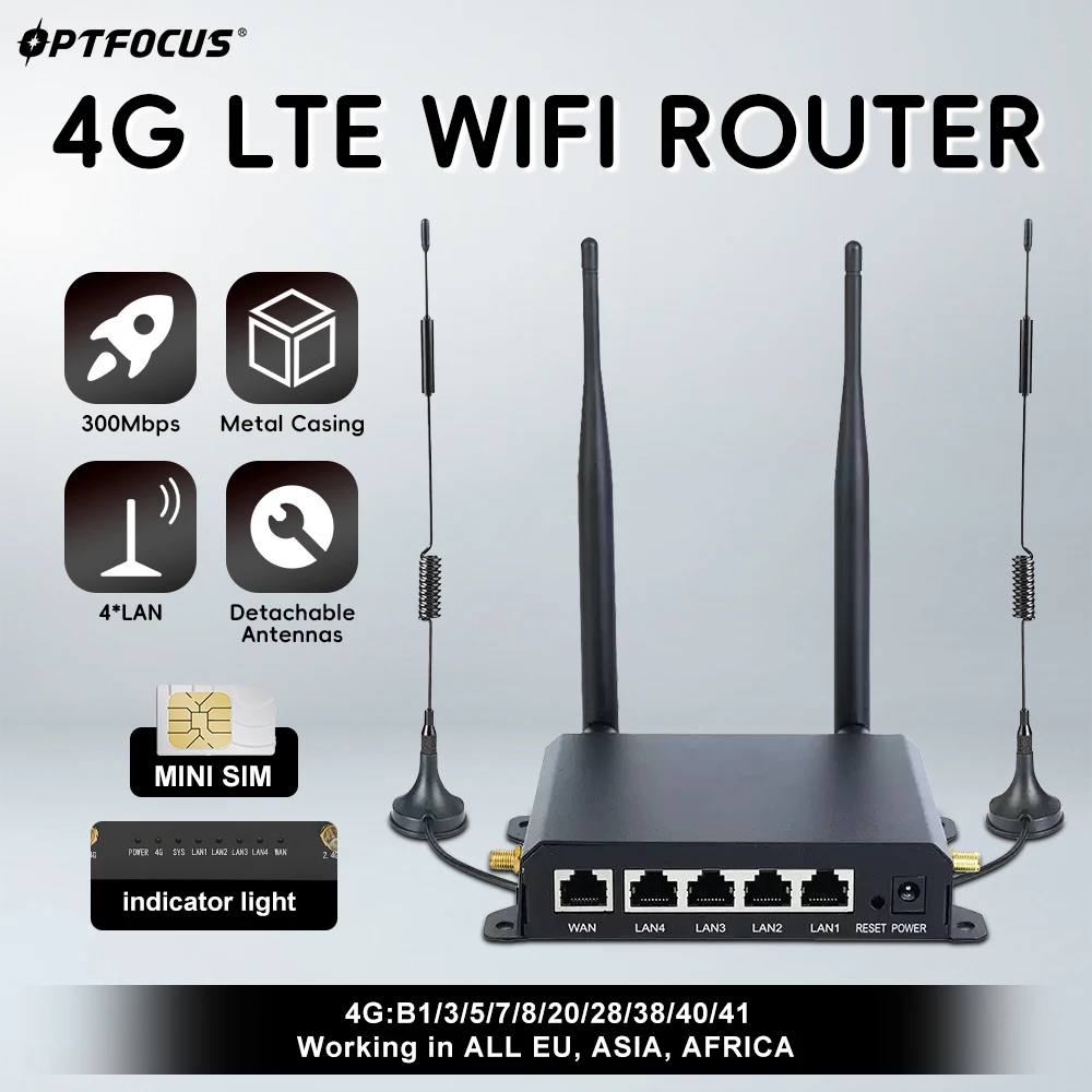 LTE WIFI Router 4G 300Mbps 4 Detachable Antennas Wireless Router 1WAN 4LAN USIM Card Slot Industrial Wifi Router