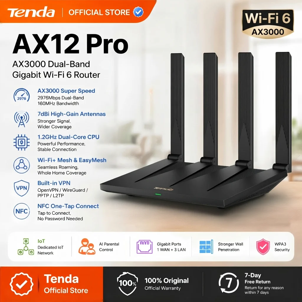 AX12 Pro AX3000 Wifi 6 Router 160Mhz Dual Band Gigabit Mesh VPN NFC Signal Booster High Gain Antennas Better Coverage