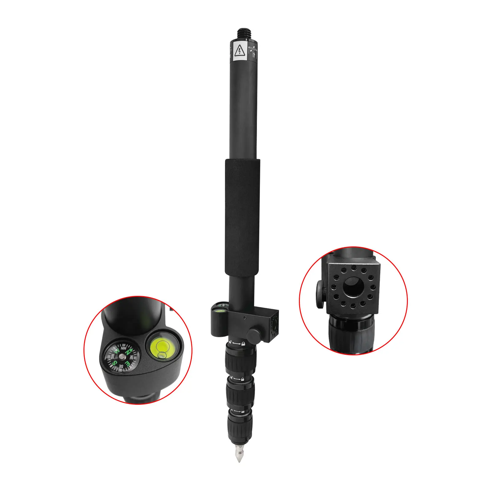 150CM TELESCOPIC PORTABLE GNSS GPS SURVEYING CENTERING POLE with CLAMP with COMPASS LEVEL BUBBLE