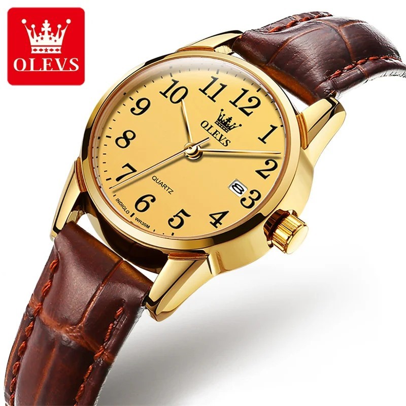 OLEVS Women's Quartz Watch Luxury Leather Strap Waterproof Date Ladies Wristwatc