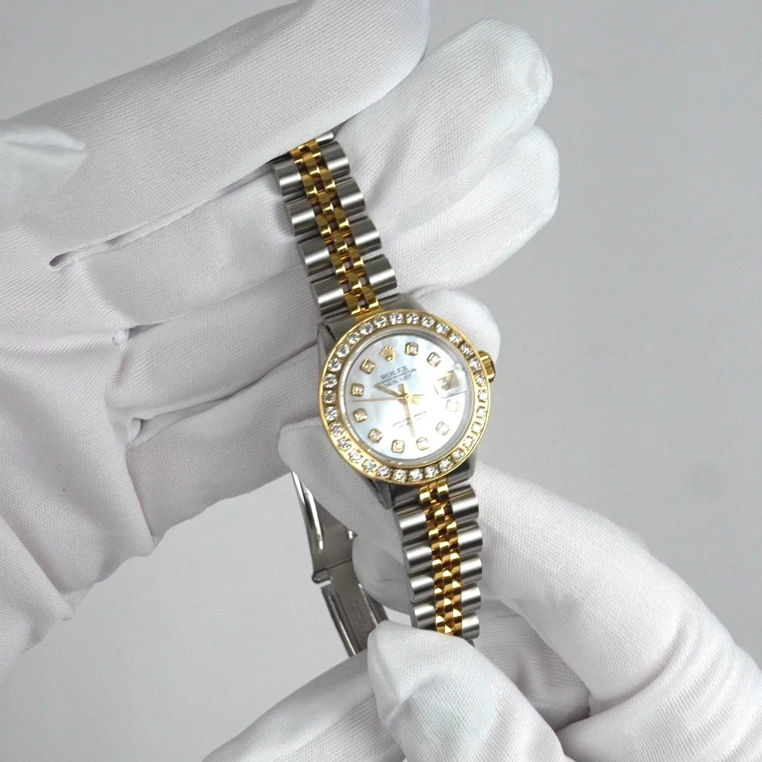 26mm Rolex Datejust 6917 18K Gold Diamond Bezel MOP Dial Steel Woman's Watch