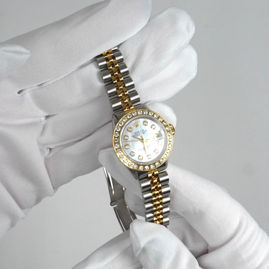 26mm Rolex Datejust 1617 18K Gold Diamond Mother of Pearl Dial Steel Woman's Wat
