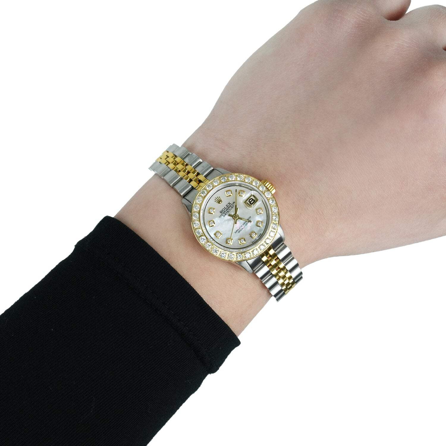 26mm Rolex Datejust 1617 18K Gold Diamond Mother of Pearl Dial Steel Woman's Wat