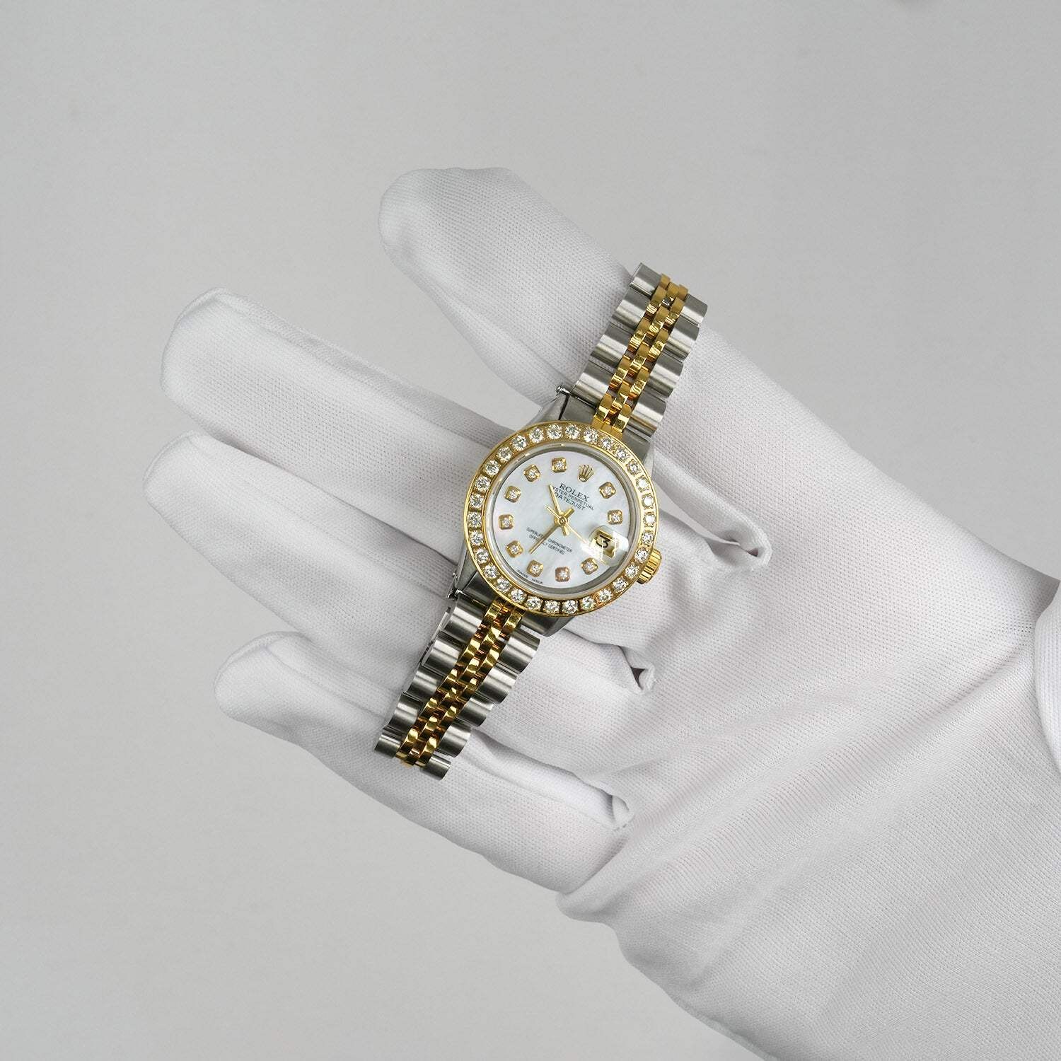 26mm Rolex Datejust 1617 18K Gold Diamond Mother of Pearl Dial Steel Woman's Wat