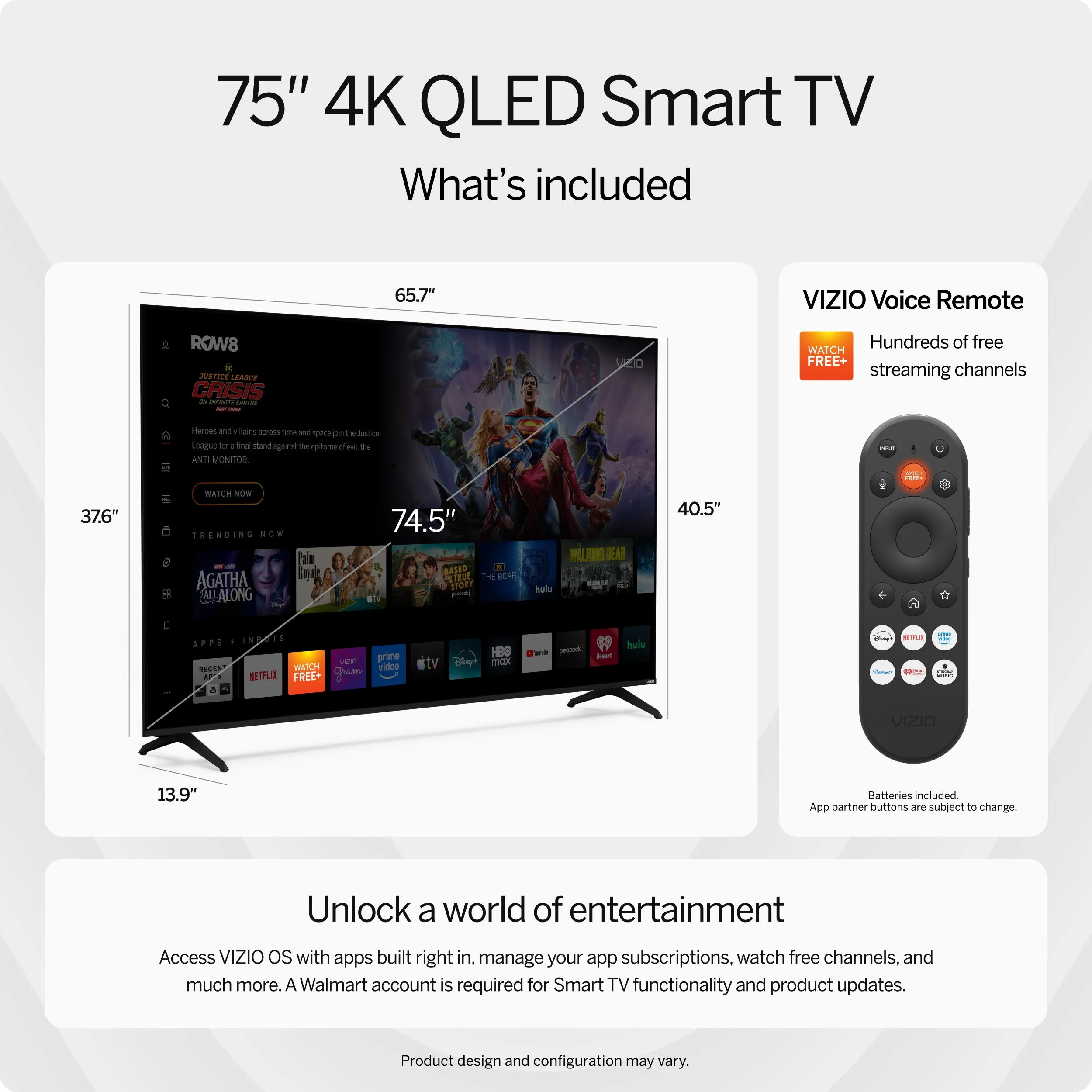 VIZIO 75" Class Quantum 4K QLED HDR Smart TV, VQD75R-10