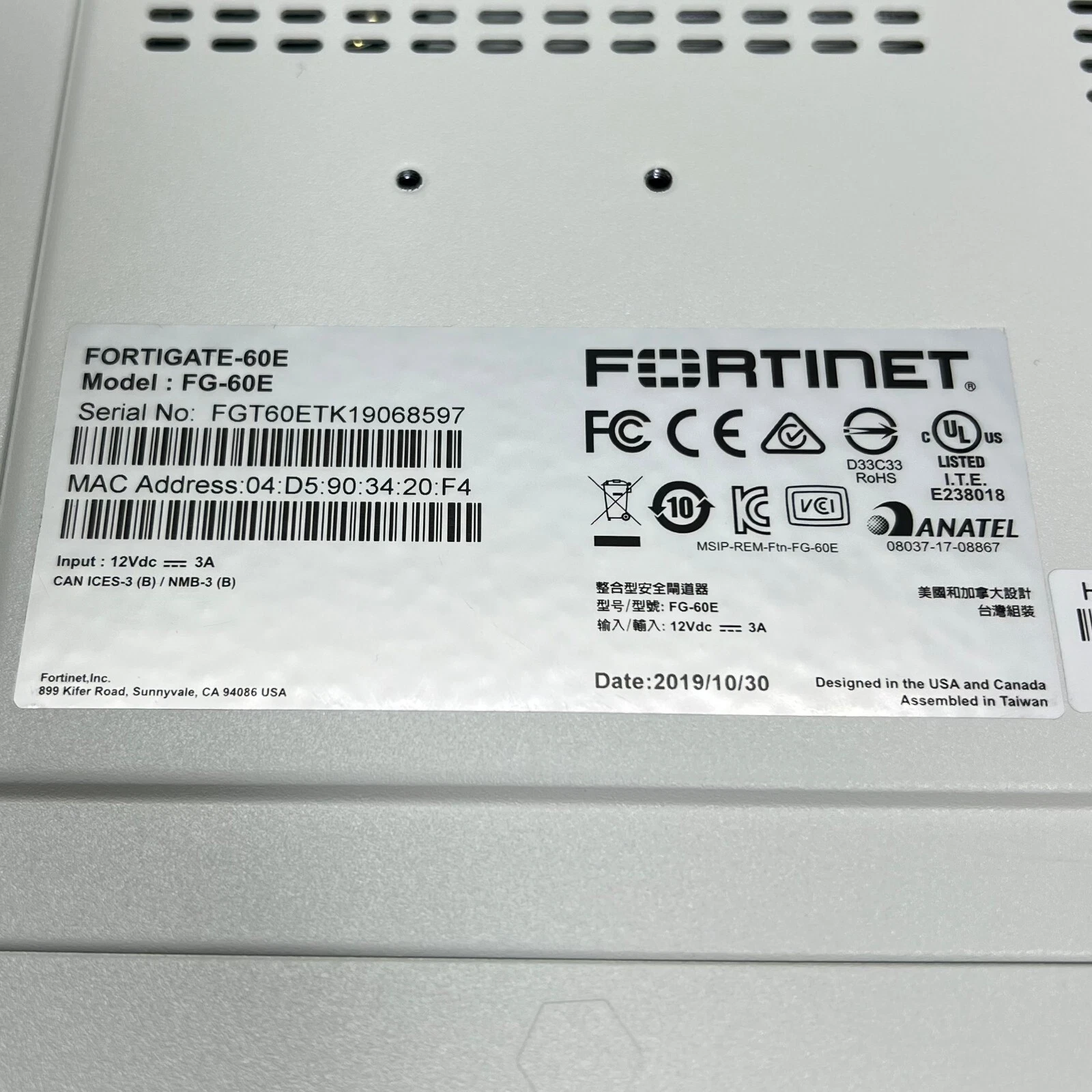 Fortinet FG-60E Fortigate-60E Network Security Firewall Tested Good!【1day ship!】