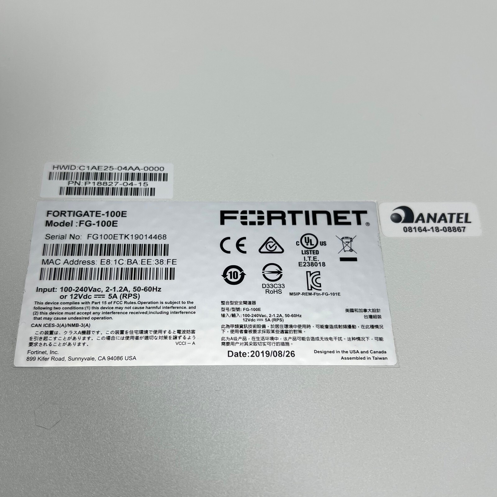 Fortinet FortiGate 100E FG-100E Network Security Firewall Tested Good【1day ship】