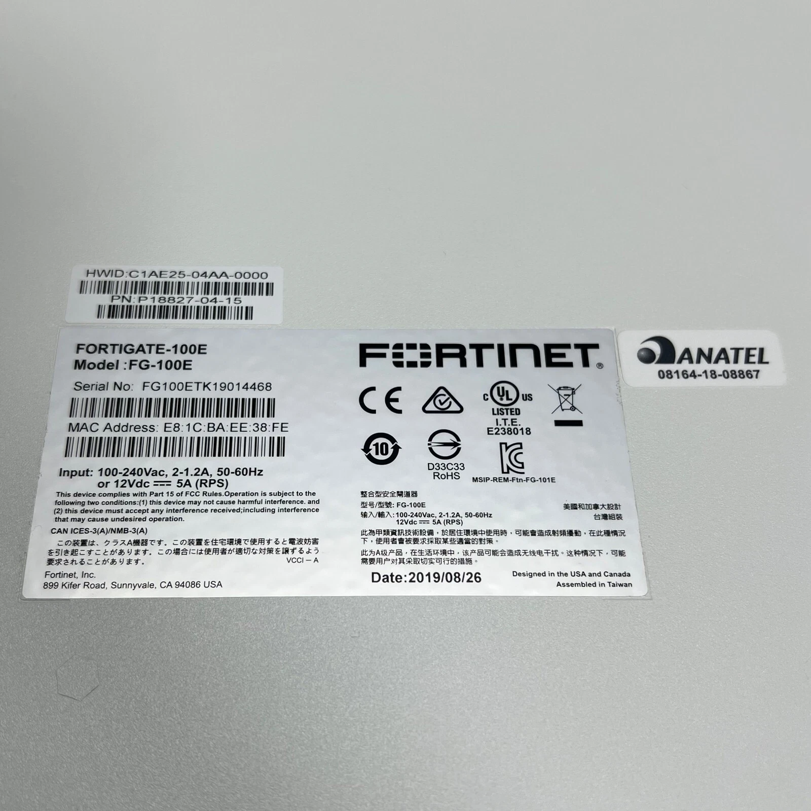 Fortinet FortiGate 100E FG-100E Network Security Firewall Tested Good【1day ship】