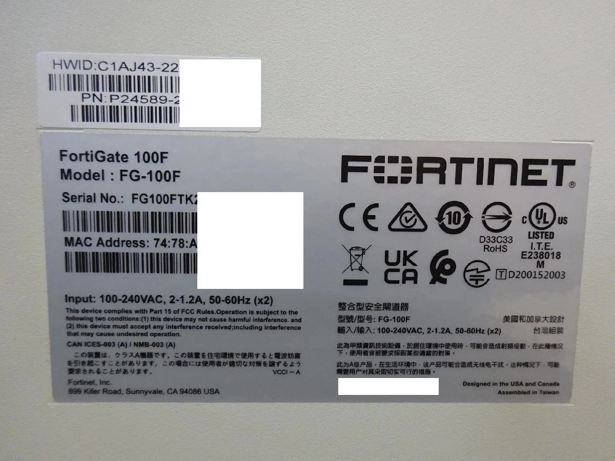 Fortinet FortiGate 100F FG-100F Network Security Firewall Appliance
