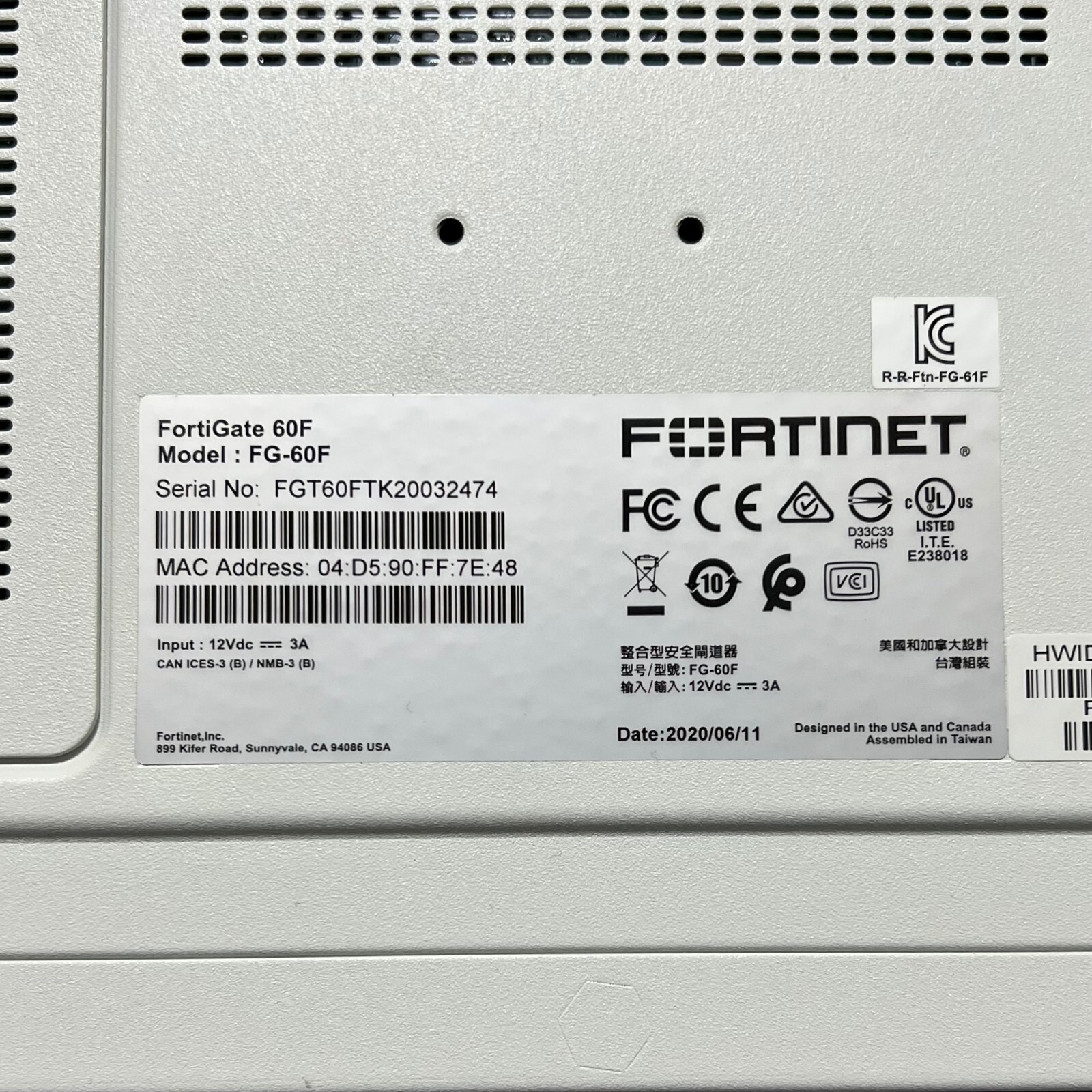 Fortinet FG-60F Fortigate-60F Network Security License Until 10/2026【1day ship!】