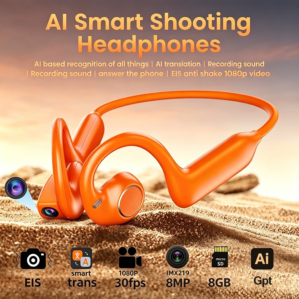 Wireless AI Smart Bone Conduction Camera Headphones Bluetooth Open-Ear Headset