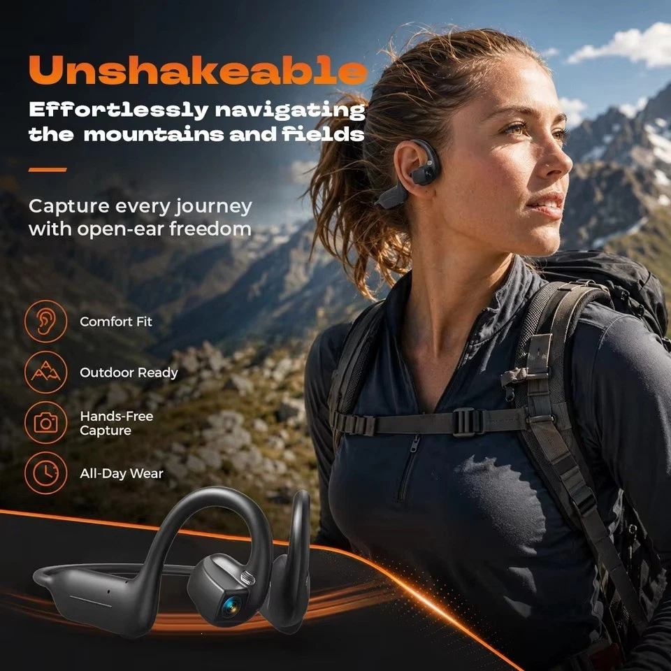 Wireless AI Smart Bone Conduction Camera Headphones Bluetooth Open-Ear Headset