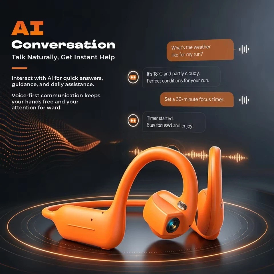 Wireless AI Smart Bone Conduction Camera Headphones Bluetooth Open-Ear Headset