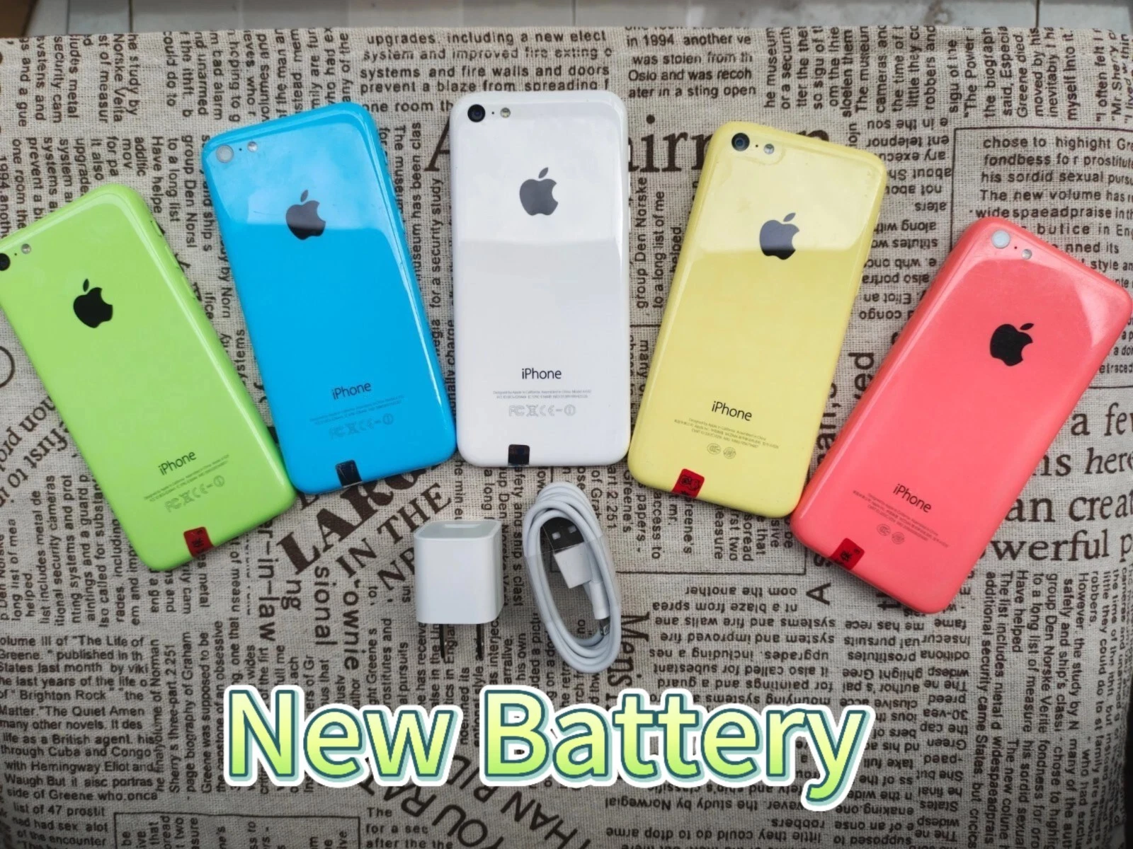 Apple iPhone 5C UNlocked 8/16/32GB BLUE/GREEN/PINK/WHITE/ YELLOW - New Battery