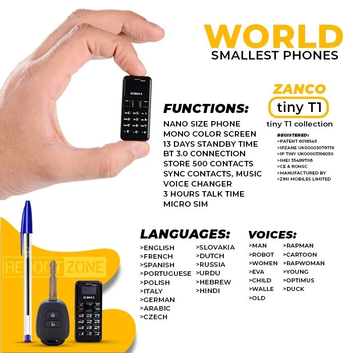 ZANCO T1ny T1 Small Phone World's Smartest Mobile T1 Collection - Unlocked