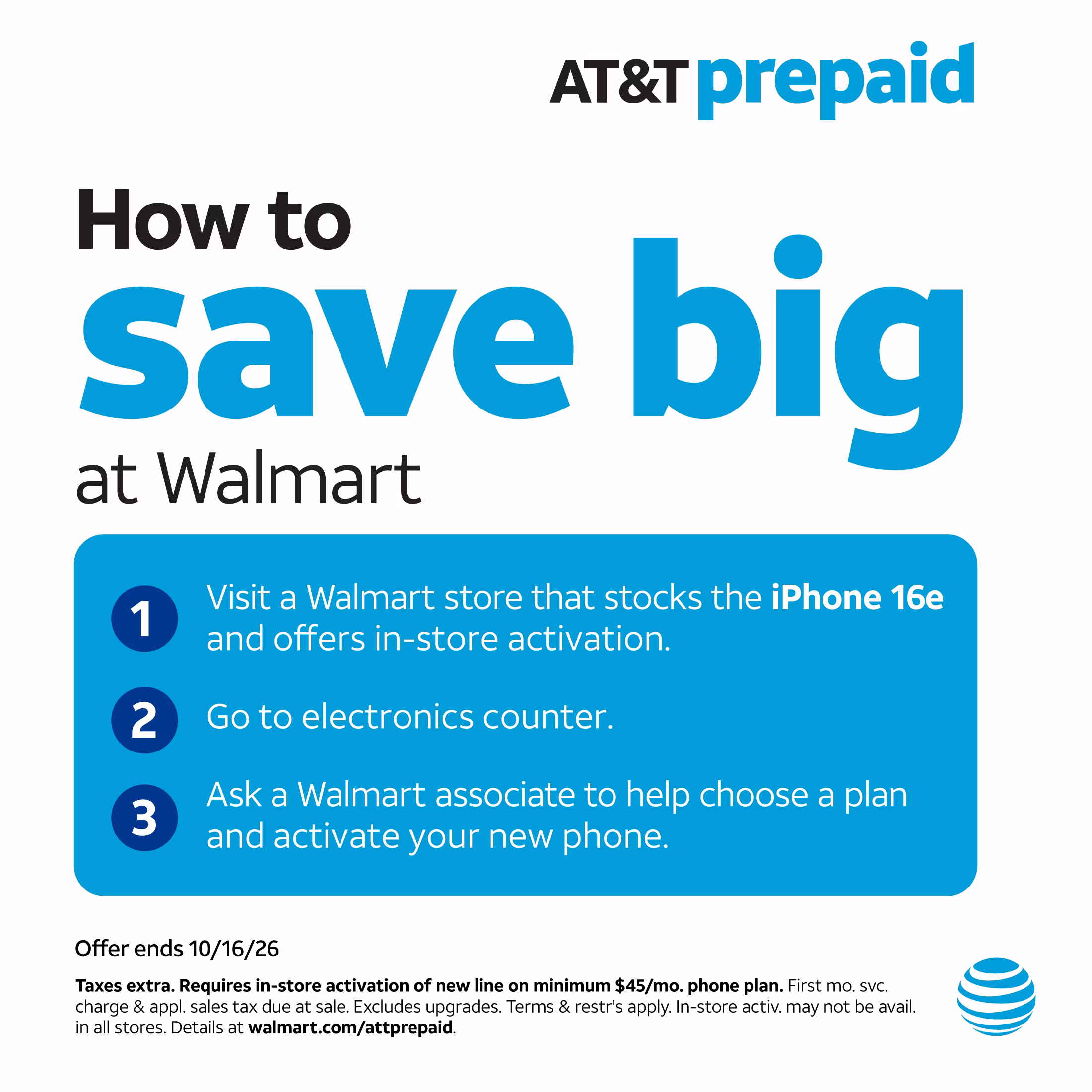 AT&T Apple iPhone 16e, 128GB, Black - Prepaid Smartphone [Locked to AT&T]