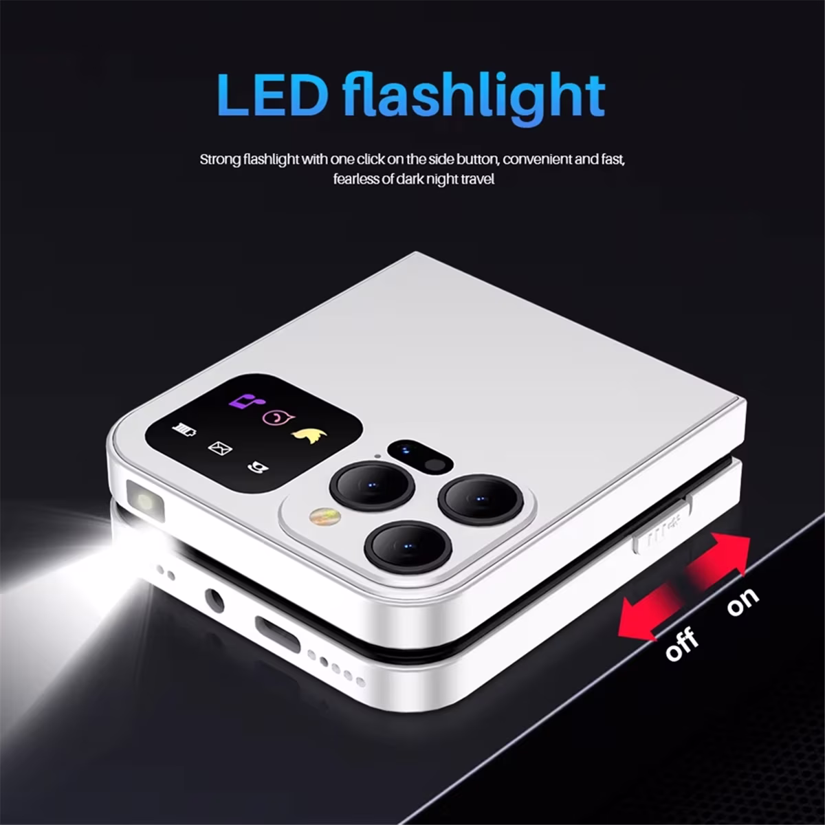 A50 Pro Flip Phone Dual SIM Card GSM Automatic Call Recording 2.4 Inch Screen Foldable Mobile Phones Type-C White