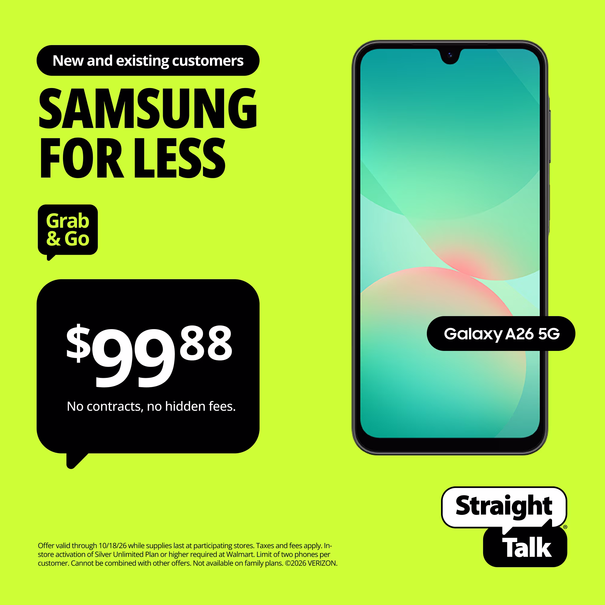 Straight Talk Samsung Galaxy A26, 5G, 128GB, Black - Prepaid Smartphone [Locked to Straight Talk]