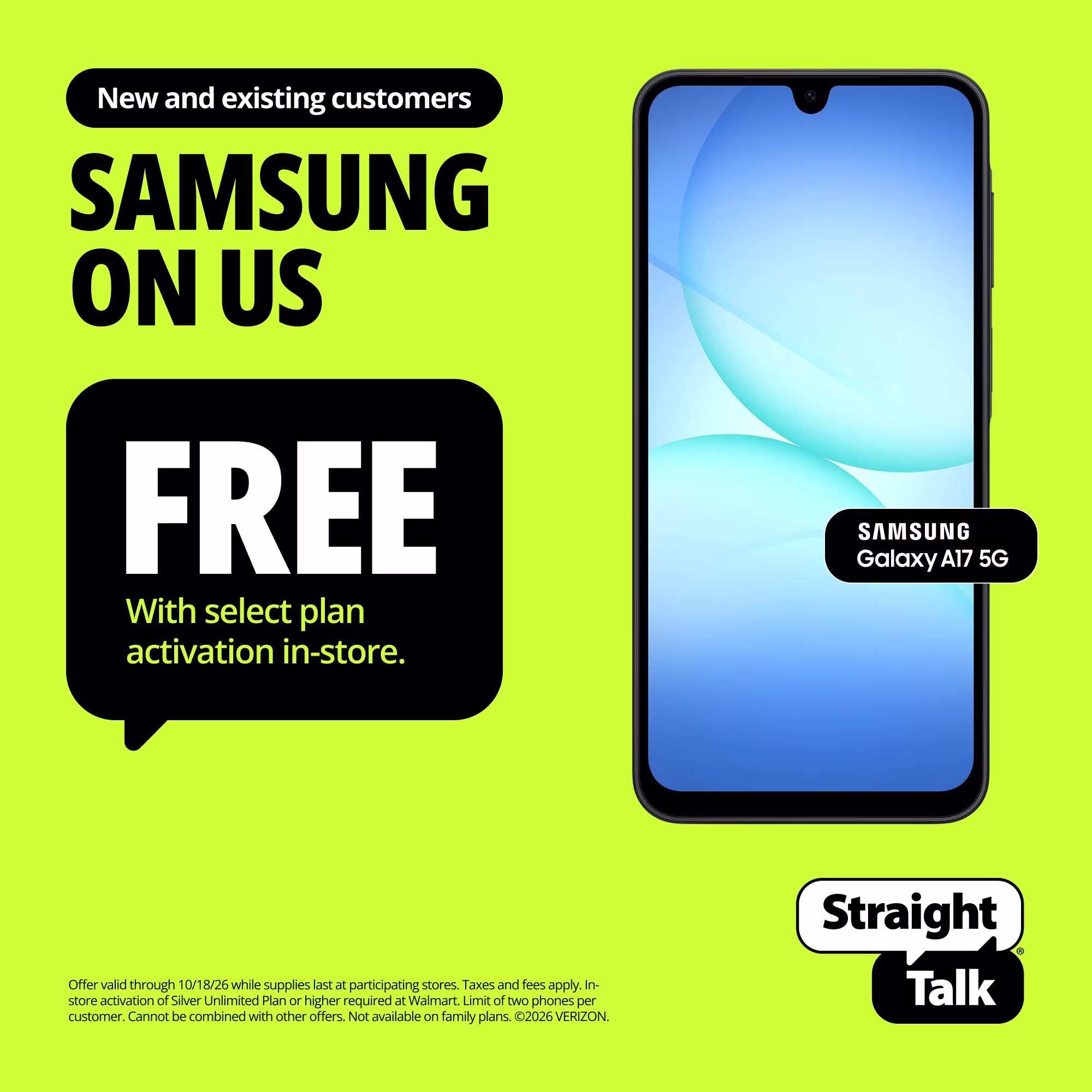 Straight Talk Samsung Galaxy A17, 5G, 128GB, Black - Prepaid Smartphone [Locked to Straight Talk]
