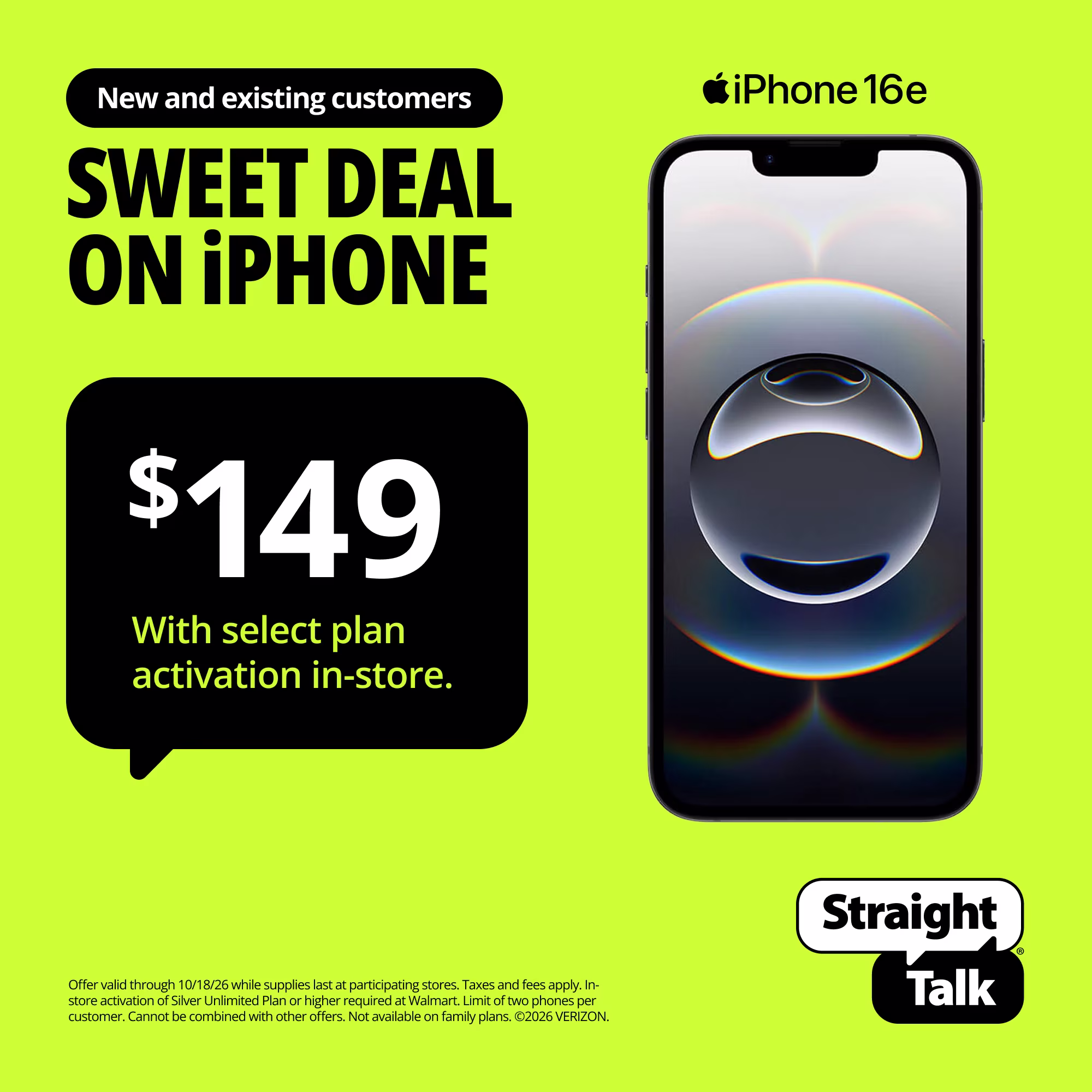 Straight Talk Apple iPhone 16e, 5G, 128GB, Black - Prepaid Smartphone [Locked to Straight Talk]