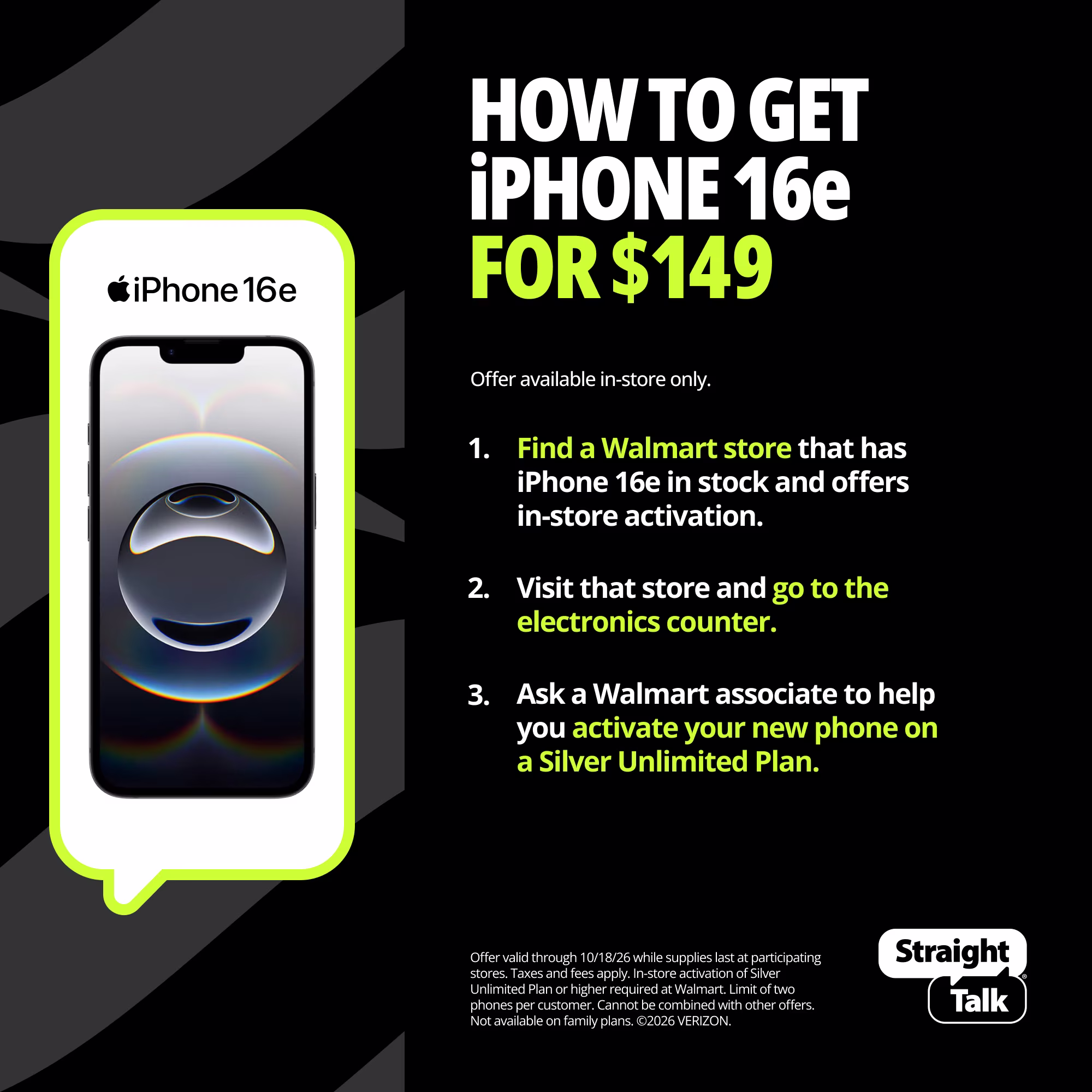 Straight Talk Apple iPhone 16e, 5G, 128GB, Black - Prepaid Smartphone [Locked to Straight Talk]