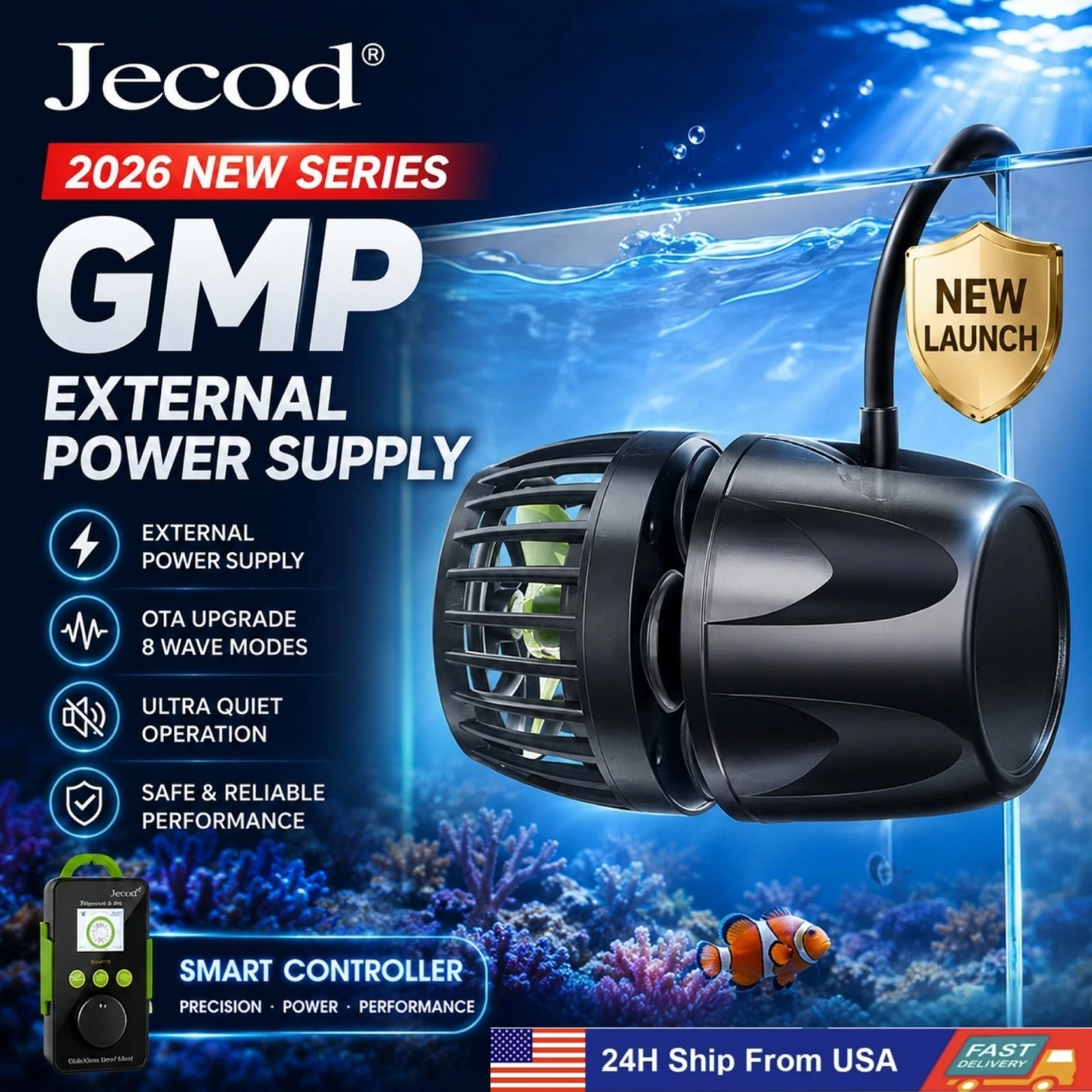 Jebao GMP 10-80 WiFi Bluetooth Wavemaker Pump OTA Upgrade 5th Gen Reef Tank