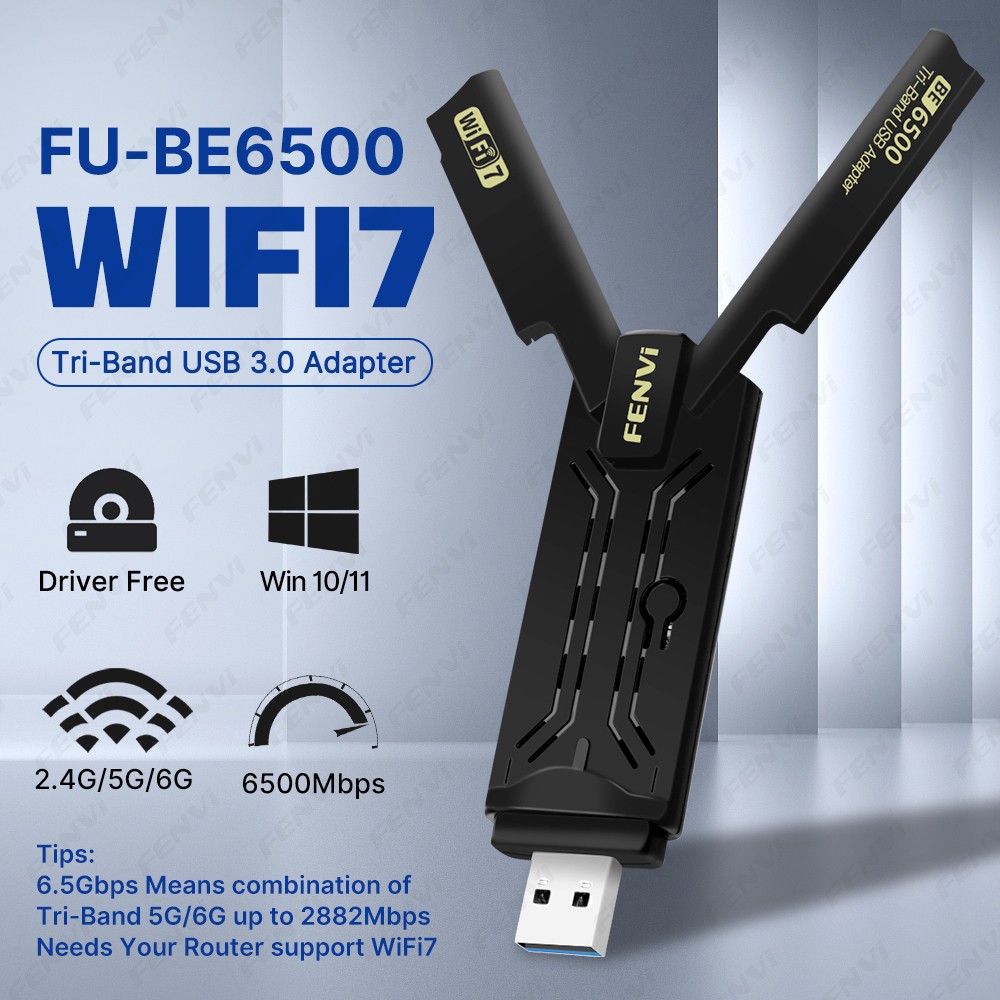 FU-BE6500 WiFi7 USB 3.0 Adapter 6500Mbps Tri-Band Wireless WiFi Dongle Win 10/11