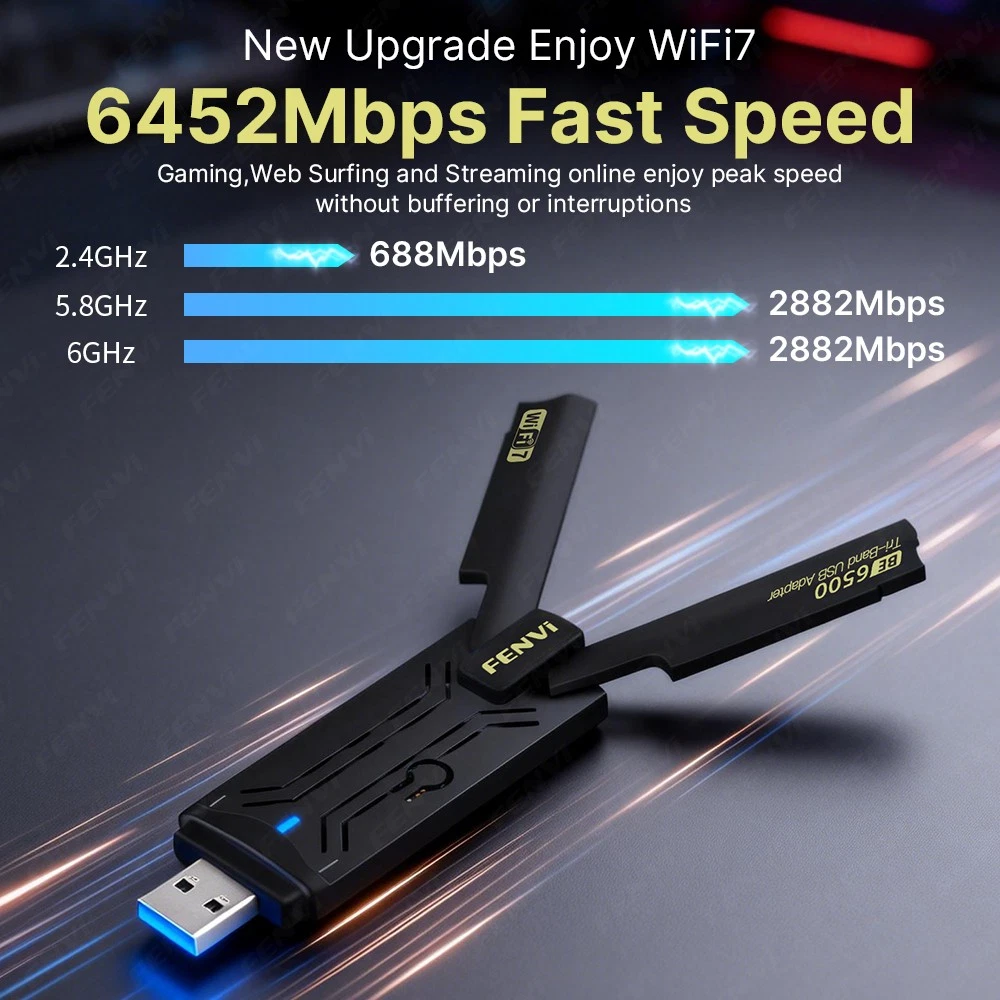 FU-BE6500 WiFi7 USB 3.0 Adapter 6500Mbps Tri-Band Wireless WiFi Dongle Win 10/11